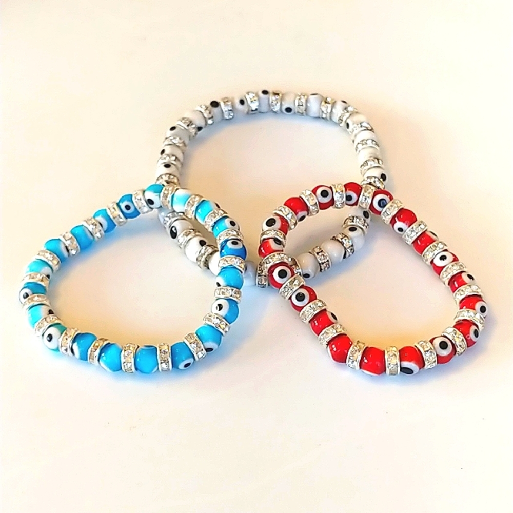3/$15 2 kid's evil eye stretchy bracelets, 1 adult size NWT